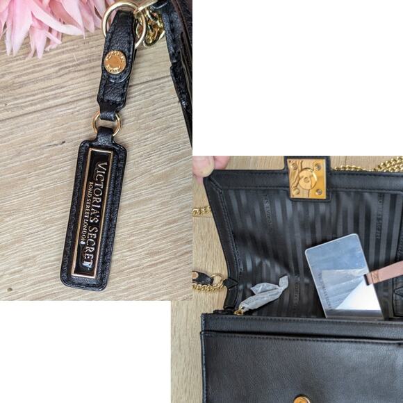 NEW Victorias Secret Crossbody Shoulder Bag Black Gold Chain Small Ltd Edition - Picture 8 of 10